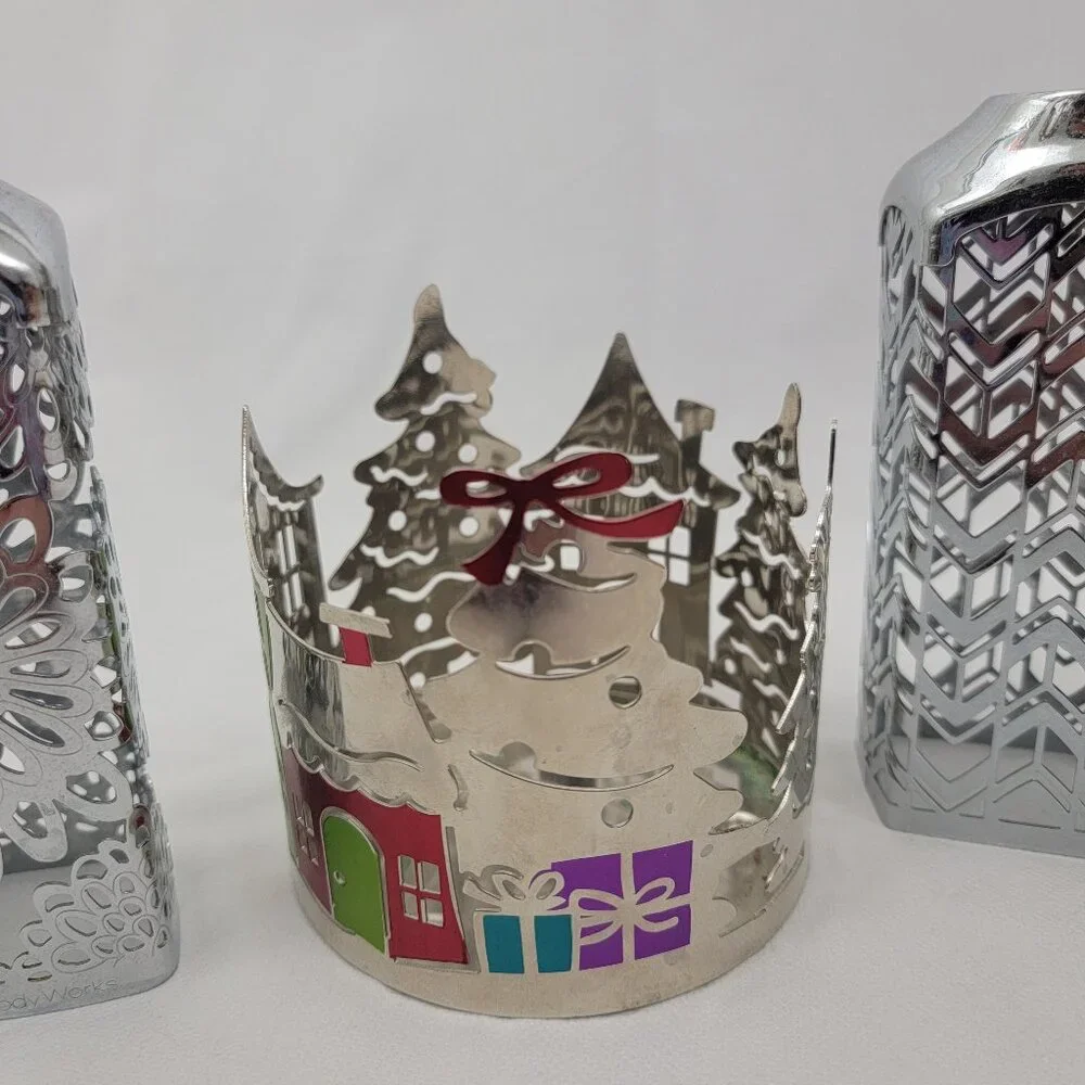 BATH & BODY WORKS 3 Wick Candle Holder Pedestal Soap Holder Silver Bronze 5 Pcs - Picture 3 of 15